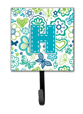 Picture of Carolines Treasures CJ2006-HSH4 Letter H Flowers And Butterflies Teal Blue Leash & Key Holder