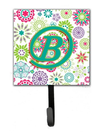 CJ2011-BSH4 Letter B Flowers Pink Teal Green Initial Leash & Key Holder