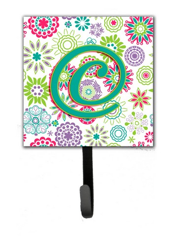 CJ2011-CSH4 Letter C Flowers Pink Teal Green Initial Leash & Key Holder