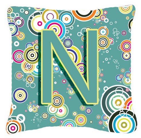 Letter N Circle Circle Teal Initial Alphabet Canvas Fabric Decorative Pillow