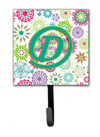Letter D Flowers Pink Teal Green Initial Leash & Key Holder