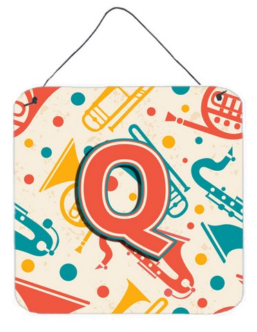 CJ2001-QDS66 Letter Q Retro Teal Orange Musical Instruments Initial Wall and Door Hanging Prints