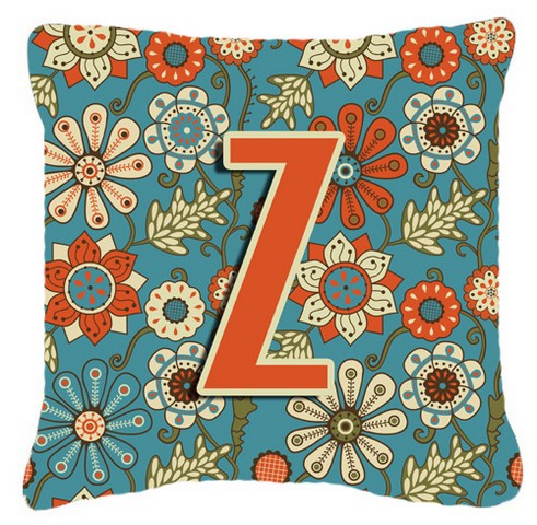 Letter Z Flowers Retro Blue Canvas Fabric Decorative Pillow