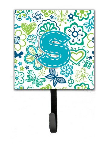 CJ2006-SSH4 Letter S Flowers And Butterflies Teal Blue Leash & Key Holder