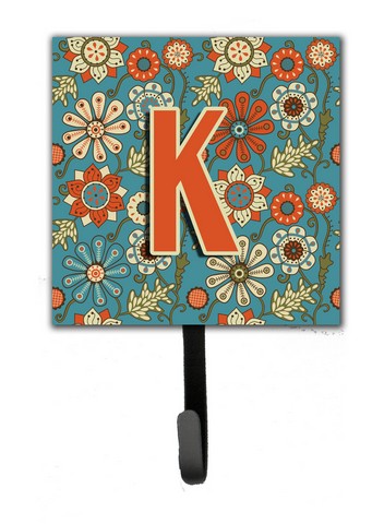 CJ2012-KSH4 Letter K Flowers Retro Blue Leash & Key Holder