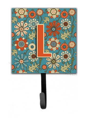 Picture of Carolines Treasures CJ2012-LSH4 Letter L Flowers Retro Blue Leash & Key Holder