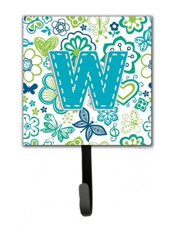 Letter W Flowers And Butterflies Teal Blue Leash & Key Holder