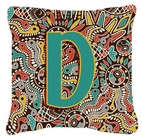 Letter D Retro Tribal Alphabet Initial Canvas Fabric Decorative Pillow