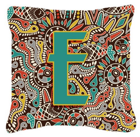 Letter E Retro Tribal Alphabet Initial Canvas Fabric Decorative Pillow
