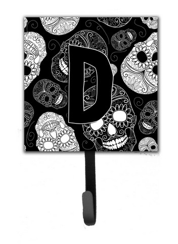 CJ2008-DSH4 Letter D Day Of The Dead Skulls Black Leash & Key Holder