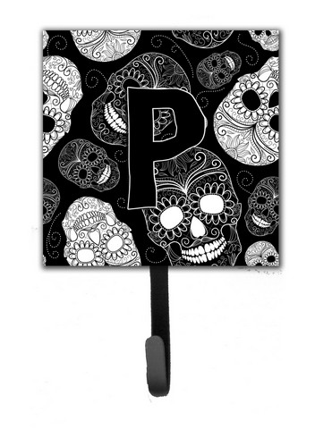 CJ2008-PSH4 Letter P Day Of The Dead Skulls Black Leash & Key Holder