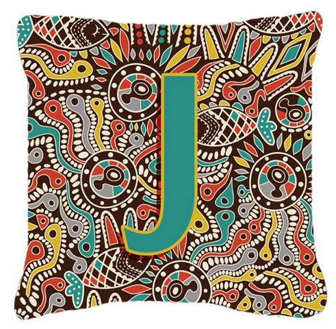 Letter J Retro Tribal Alphabet Initial Canvas Fabric Decorative Pillow