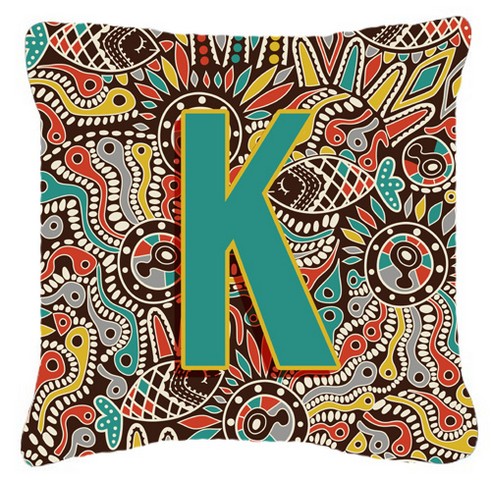 Letter K Retro Tribal Alphabet Initial Canvas Fabric Decorative Pillow