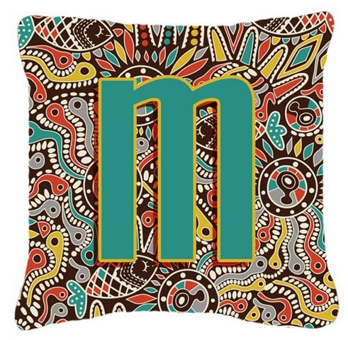 Letter M Retro Tribal Alphabet Initial Canvas Fabric Decorative Pillow
