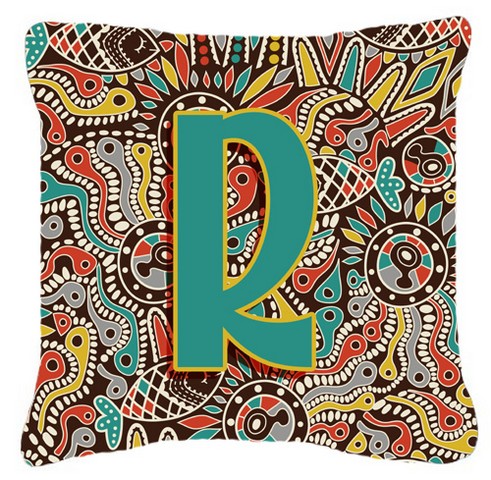 Letter R Retro Tribal Alphabet Initial Canvas Fabric Decorative Pillow