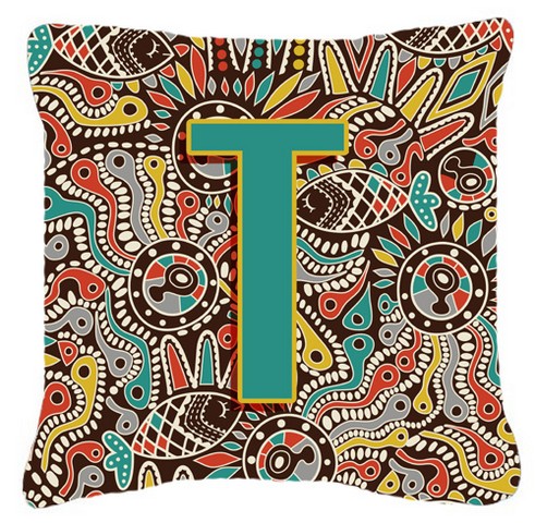 Letter T Retro Tribal Alphabet Initial Canvas Fabric Decorative Pillow
