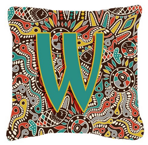 Letter W Retro Tribal Alphabet Initial Canvas Fabric Decorative Pillow