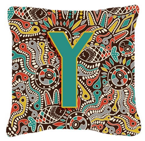 Letter Y Retro Tribal Alphabet Initial Canvas Fabric Decorative Pillow