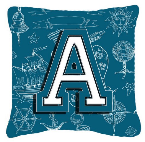 Letter A Sea Doodles Initial Alphabet Canvas Fabric Decorative Pillow