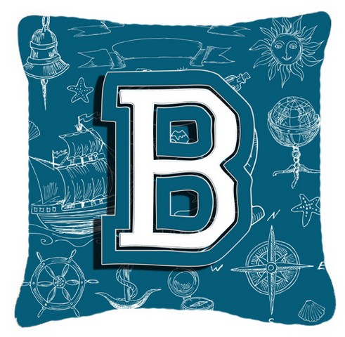 Letter B Sea Doodles Initial Alphabet Canvas Fabric Decorative Pillow