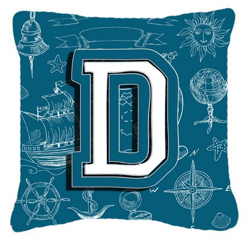 Letter D Sea Doodles Initial Alphabet Canvas Fabric Decorative Pillow