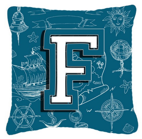 Letter F Sea Doodles Initial Alphabet Canvas Fabric Decorative Pillow