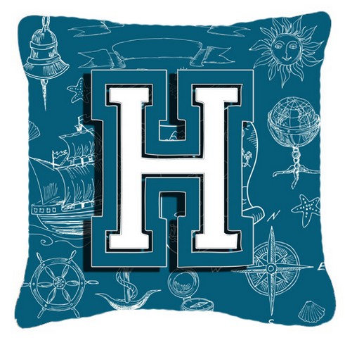 Letter H Sea Doodles Initial Alphabet Canvas Fabric Decorative Pillow