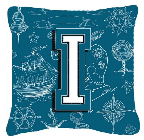Letter I Sea Doodles Initial Alphabet Canvas Fabric Decorative Pillow