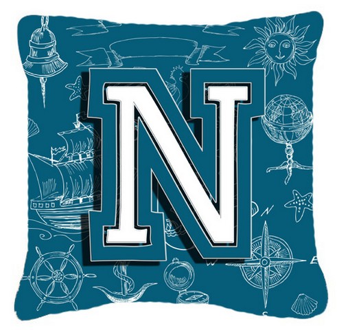 Letter N Sea Doodles Initial Alphabet Canvas Fabric Decorative Pillow