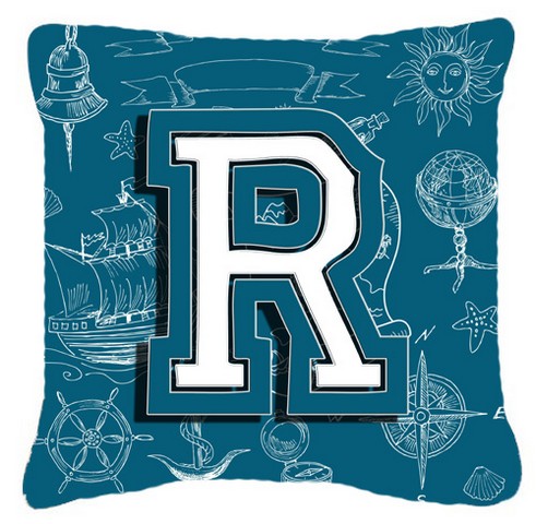 Letter R Sea Doodles Initial Alphabet Canvas Fabric Decorative Pillow