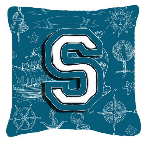 Letter S Sea Doodles Initial Alphabet Canvas Fabric Decorative Pillow