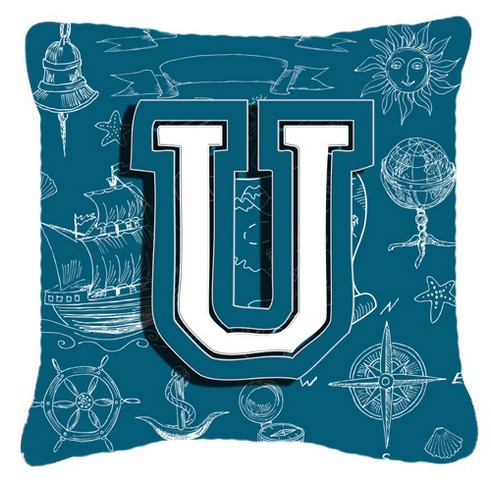 Letter U Sea Doodles Initial Alphabet Canvas Fabric Decorative Pillow
