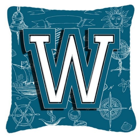 Letter W Sea Doodles Initial Alphabet Canvas Fabric Decorative Pillow