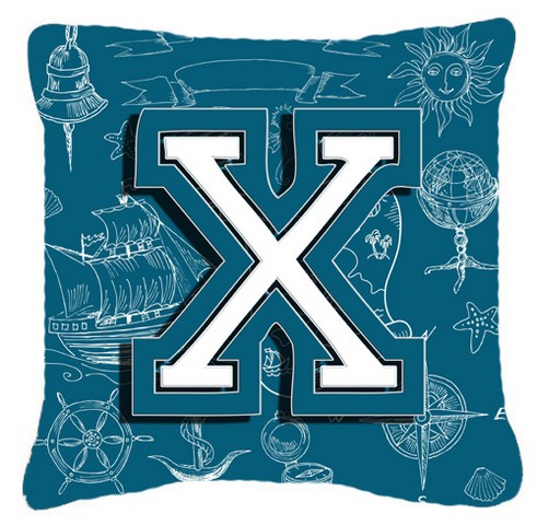 Letter X Sea Doodles Initial Alphabet Canvas Fabric Decorative Pillow