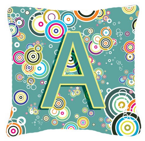 Letter A Circle Circle Teal Initial Alphabet Canvas Fabric Decorative Pillow