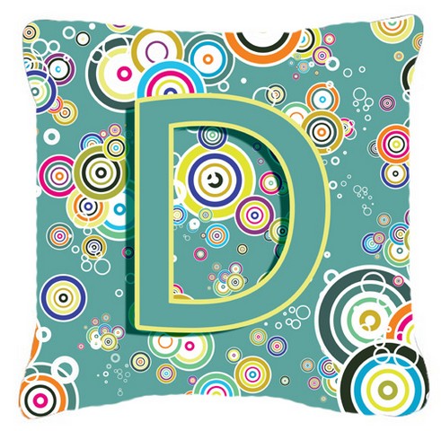 CJ2015-DPW1818 Letter D Circle Circle Teal Initial Alphabet Canvas Fabric Decorative Pillow