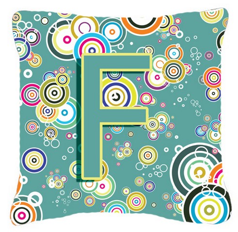 Letter F Circle Circle Teal Initial Alphabet Canvas Fabric Decorative Pillow
