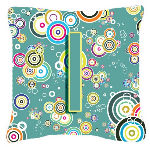 Letter I Circle Circle Teal Initial Alphabet Canvas Fabric Decorative Pillow