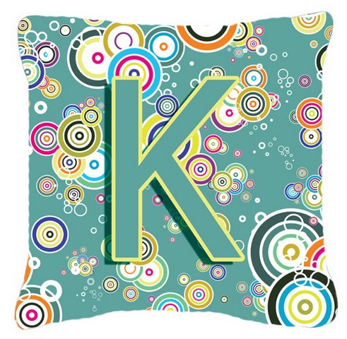 Letter K Circle Circle Teal Initial Alphabet Canvas Fabric Decorative Pillow