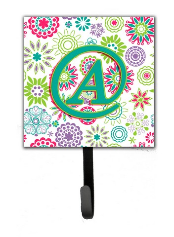 CJ2011-ASH4 Letter A Flowers Pink Teal Green Initial Leash & Key Holder