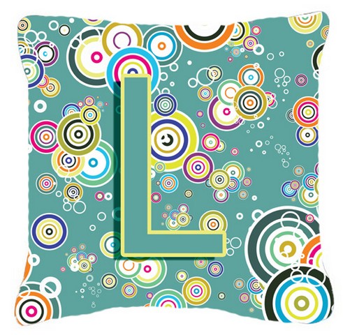 Letter L Circle Circle Teal Initial Alphabet Canvas Fabric Decorative Pillow