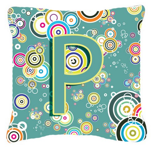 Letter P Circle Circle Teal Initial Alphabet Canvas Fabric Decorative Pillow