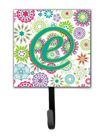 CJ2011-ESH4 Letter E Flowers Pink Teal Green Initial Leash & Key Holder
