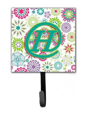 Letter H Flowers Pink Teal Green Initial Leash & Key Holder