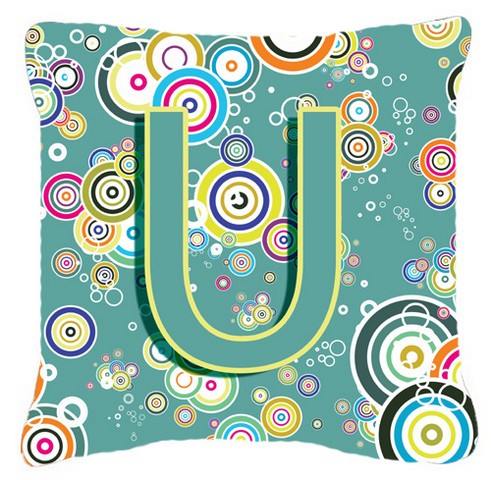 Letter U Circle Circle Teal Initial Alphabet Canvas Fabric Decorative Pillow