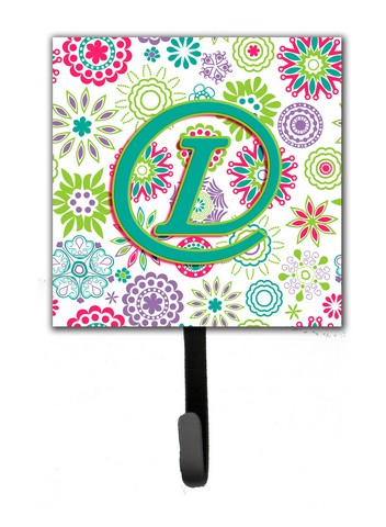 CJ2011-LSH4 Letter L Flowers Pink Teal Green Initial Leash & Key Holder