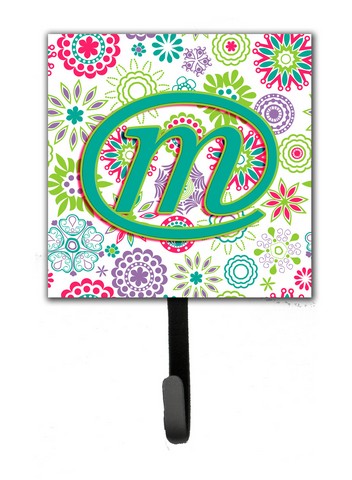 CJ2011-MSH4 Letter M Flowers Pink Teal Green Initial Leash & Key Holder