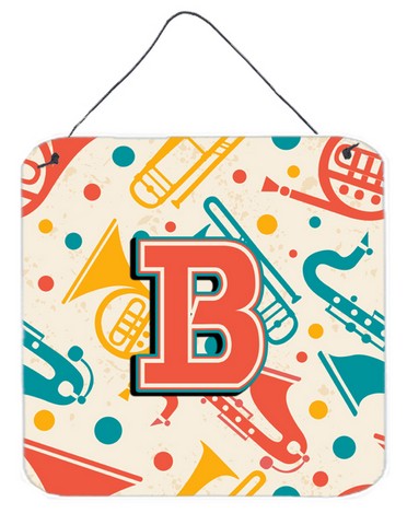 CJ2001-BDS66 Letter B Retro Teal Orange Musical Instruments Initial Wall and Door Hanging Prints