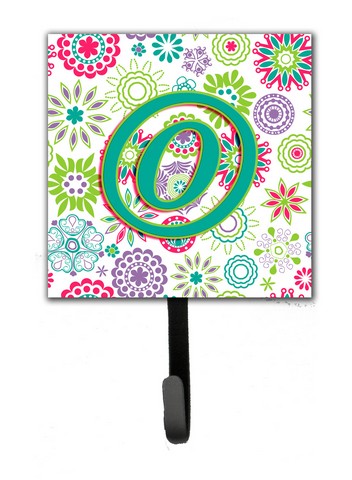 Letter O Flowers Pink Teal Green Initial Leash & Key Holder