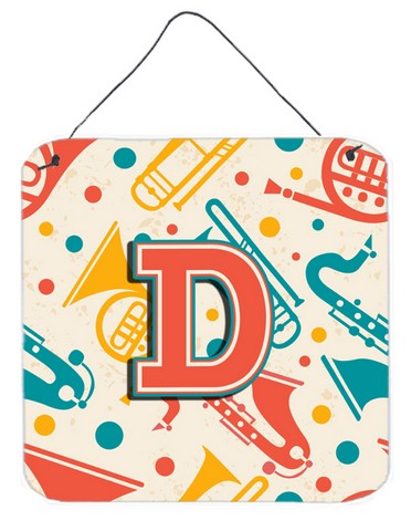 CJ2001-DDS66 Letter D Retro Teal Orange Musical Instruments Initial Wall and Door Hanging Prints